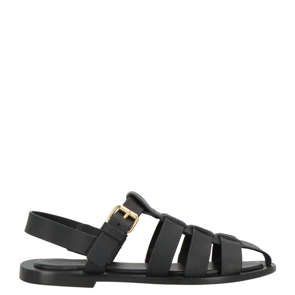 Mansur Gavriel Fisherman Sandals - Black Leather Sandals with Gold Buckle - Picture 8 of 11